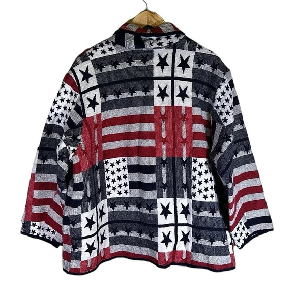 Vintage Blanket Blazer Jacket American Flag Tapestry Patriotic Plus Size 22-24 - Picture 2 of 6